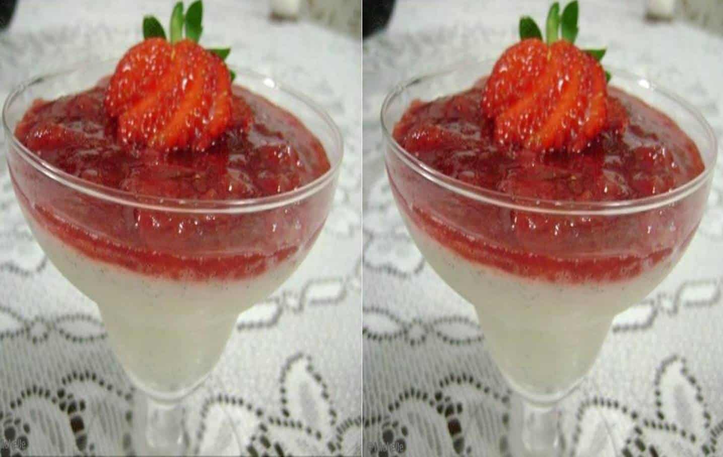 Creme de tapioca com geleia de morango