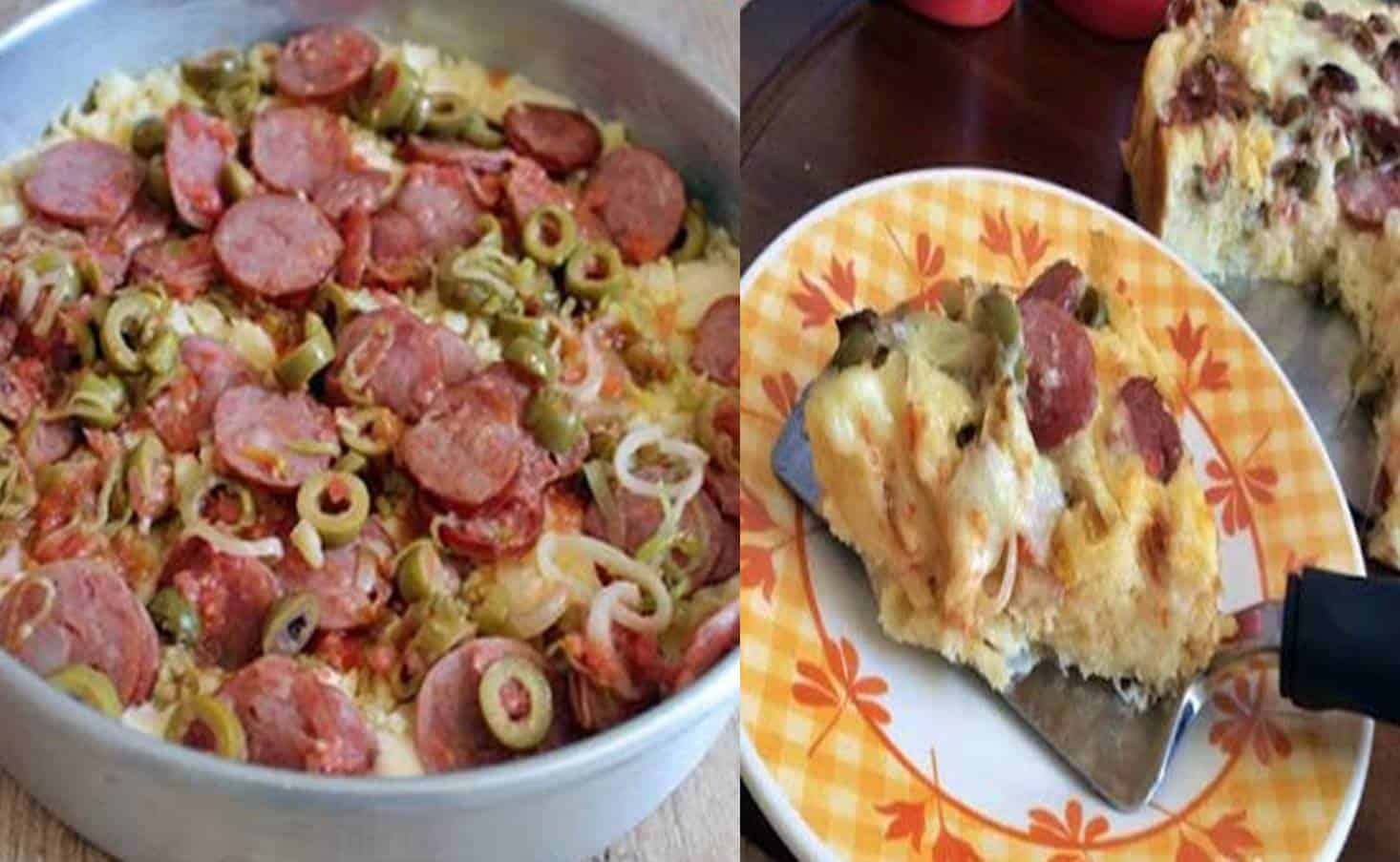 Aproveite as sobras e faça uma torta de arroz com queijo e calabresa 