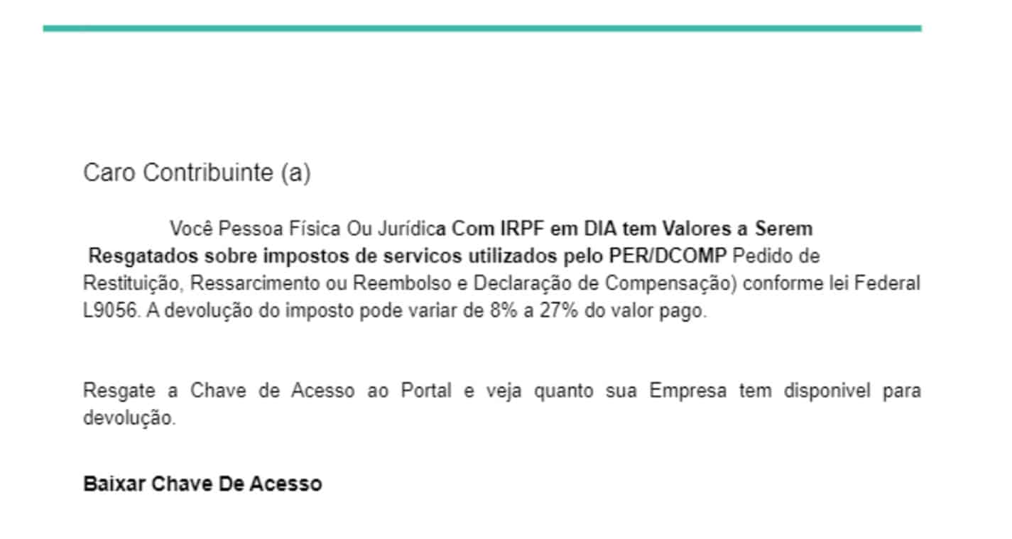 receita federal golpe restituição do Imposto de Renda