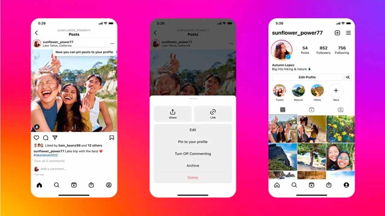 Instagram já permite fixar até três fotos ou vídeos em seu perfil