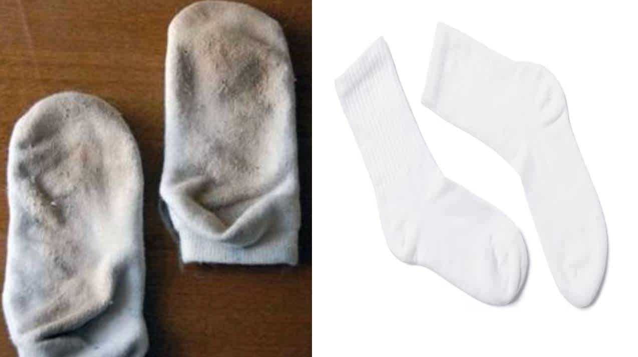 Deixe suas meias manchadas brancas novamente com este truque caseiro