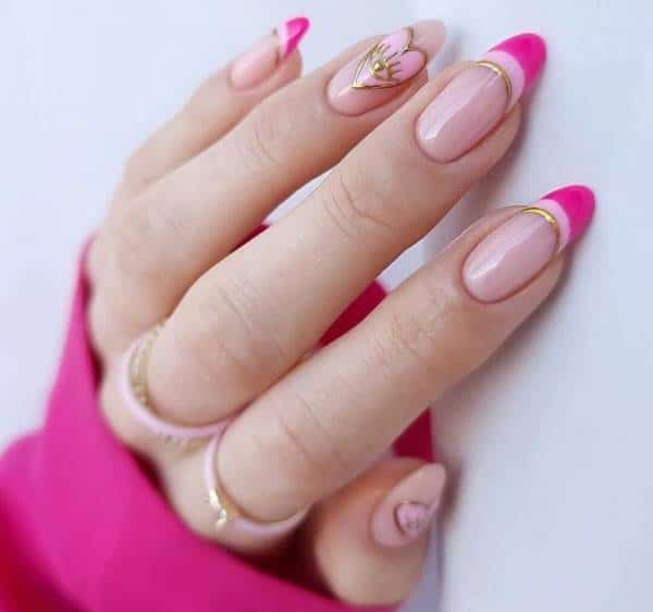 nails francesinha rosa e dourado