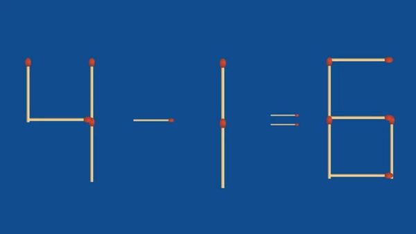 Super Desafio: Adicione 3 fósforos para corrigir a equação 4-1=6 em 50 segundos