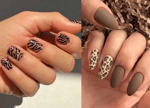 unhas com animal print marrom