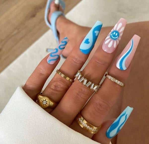 unhas grandes em gel azul