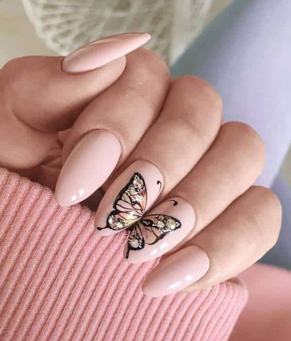 unhas rosa bebe butterflys design