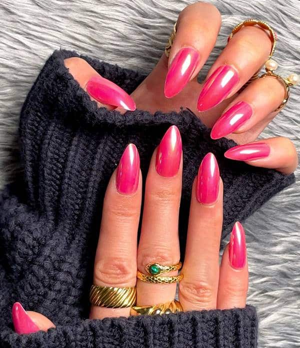 unhas rosa pink perolada