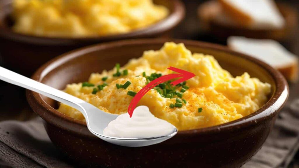 Coloque 2 colheres de creme de leite dentro dos ovo e faça o café da manhã mais saboroso
