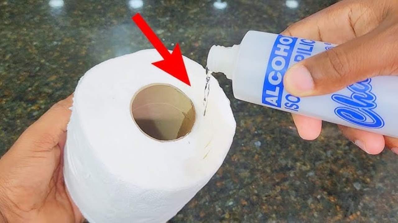 derramar álcool em 1 rolo de papel higiênico