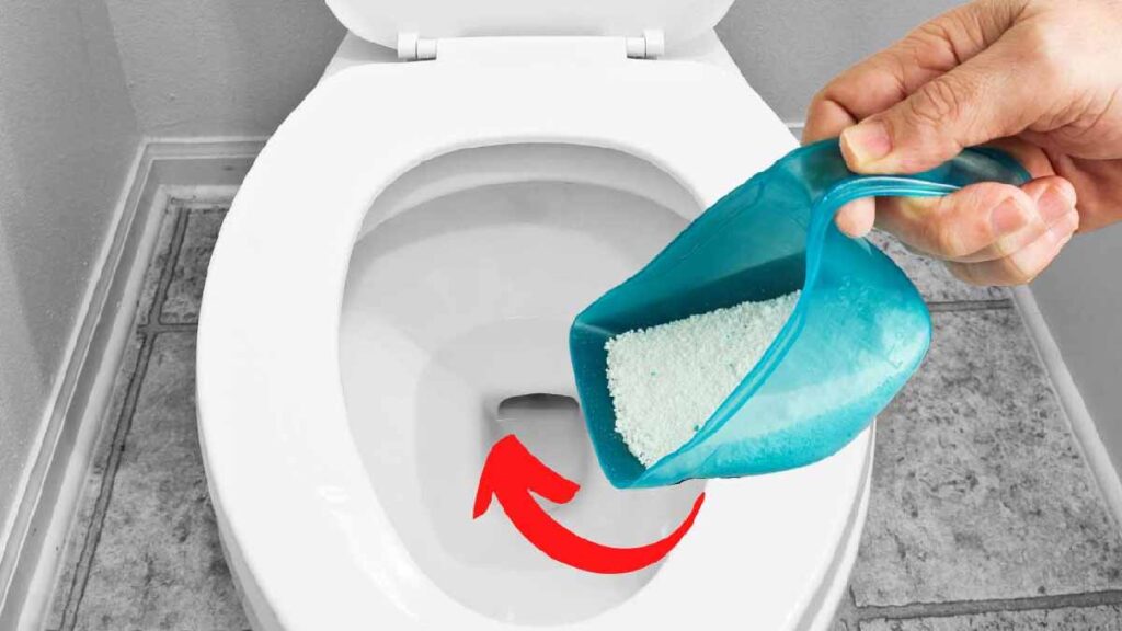 Jogue sabão em pó no vaso sanitário e espere
