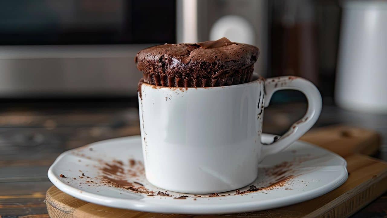 Bolo de caneca de chocolate com 3 ingredientes: Sem glúten e lactose!