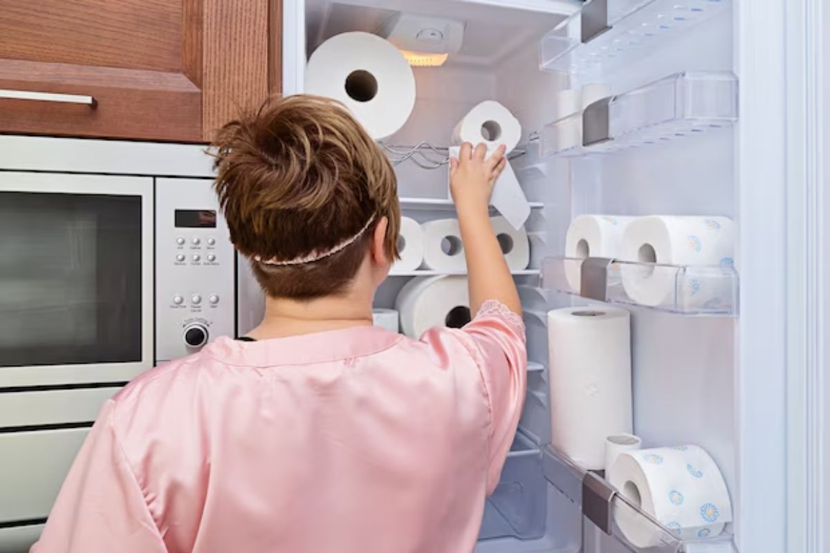 Por que guardar um rolo de papel higiênico na geladeira? guardar papel higiênico na geladeira